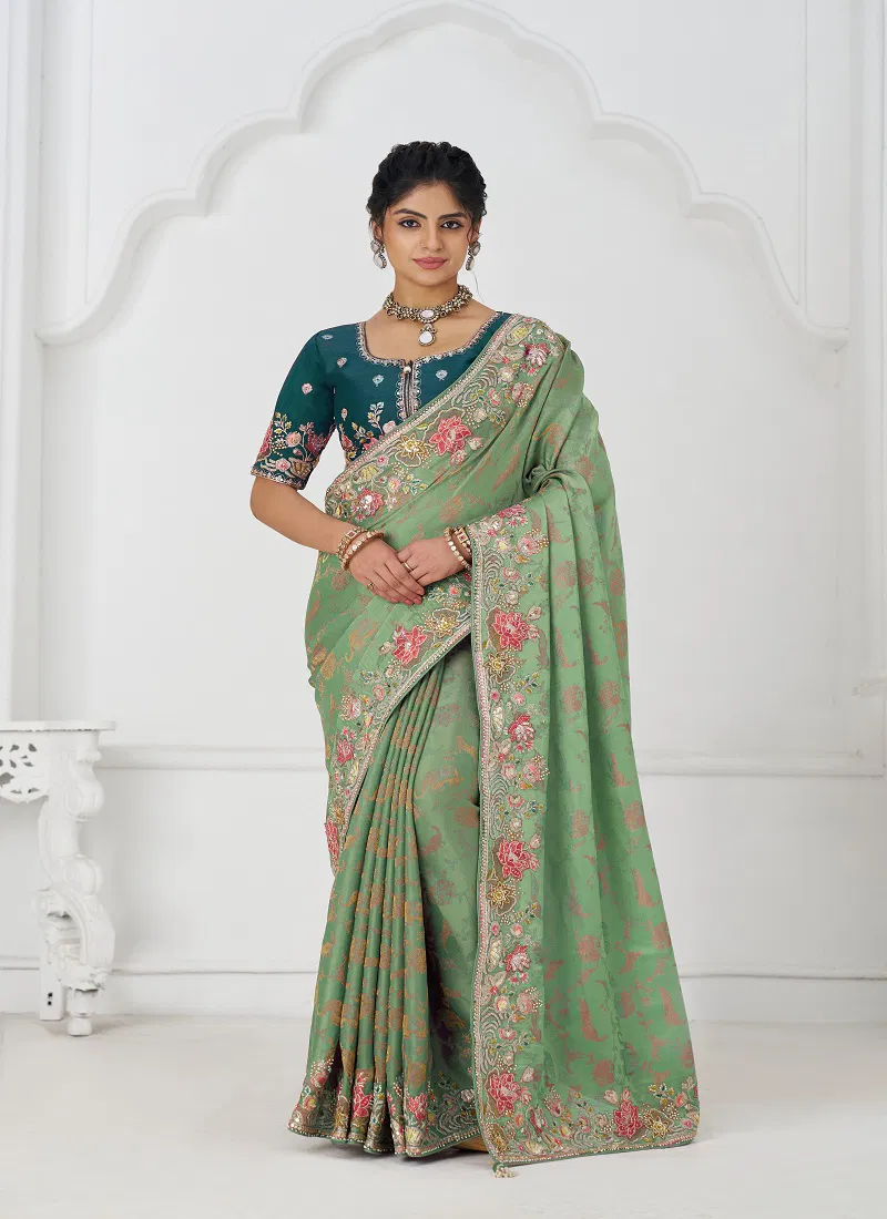 Kf  112 Green Pure Dola Viscouse Silk Saree Wholesale Clothing Suppliers In India
